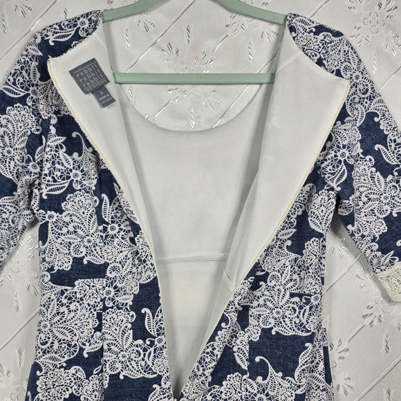 Rabbit Rabbit Designs Dress Woman Size 8 Blue White Paisley Lace Trimmed Midi - Picture 10 of 12